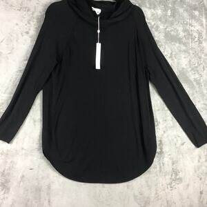 Caslon Women’s Medium Black Turtleneck Tunic Sweater Solid Curve Hem Long Sleeve